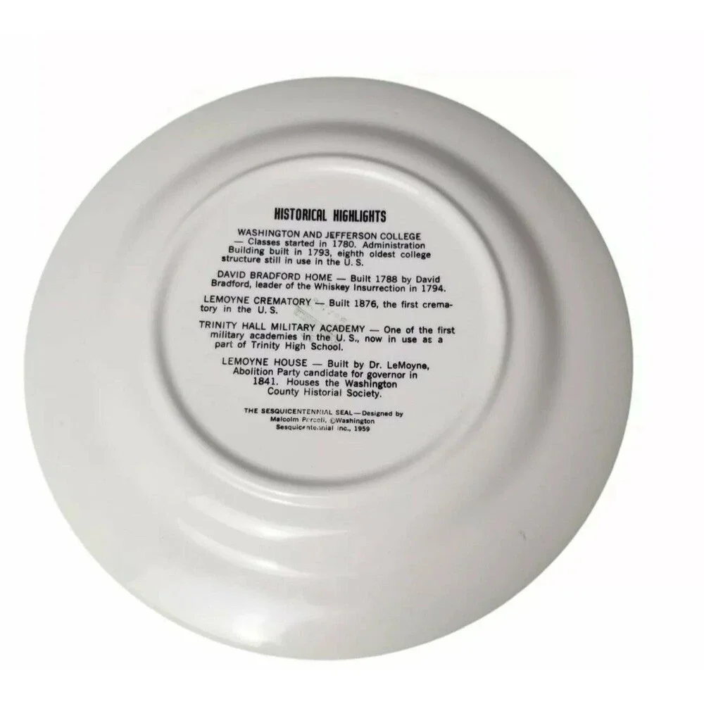 Washington Penna Sesquicentennial Souvenir Collector Plate Historical 1780-93